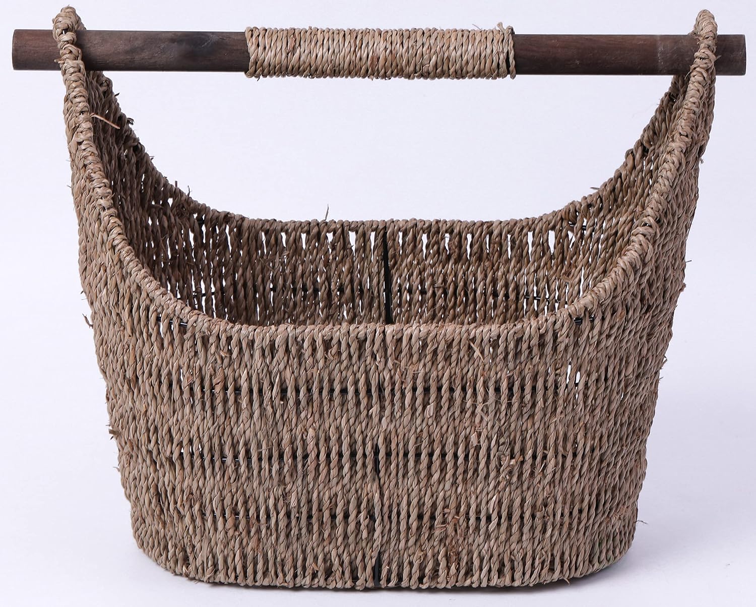 Free Standing Magazine and Toilet Paper Holder Basket with Wooden Rod
