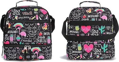 Miniatura 17 de Tilami - Bolsas de almuerzo con correa ajustable y cremallera aisladas, bolsas refrigerantes resistentes al agua, bolsas bento para niños y niñas