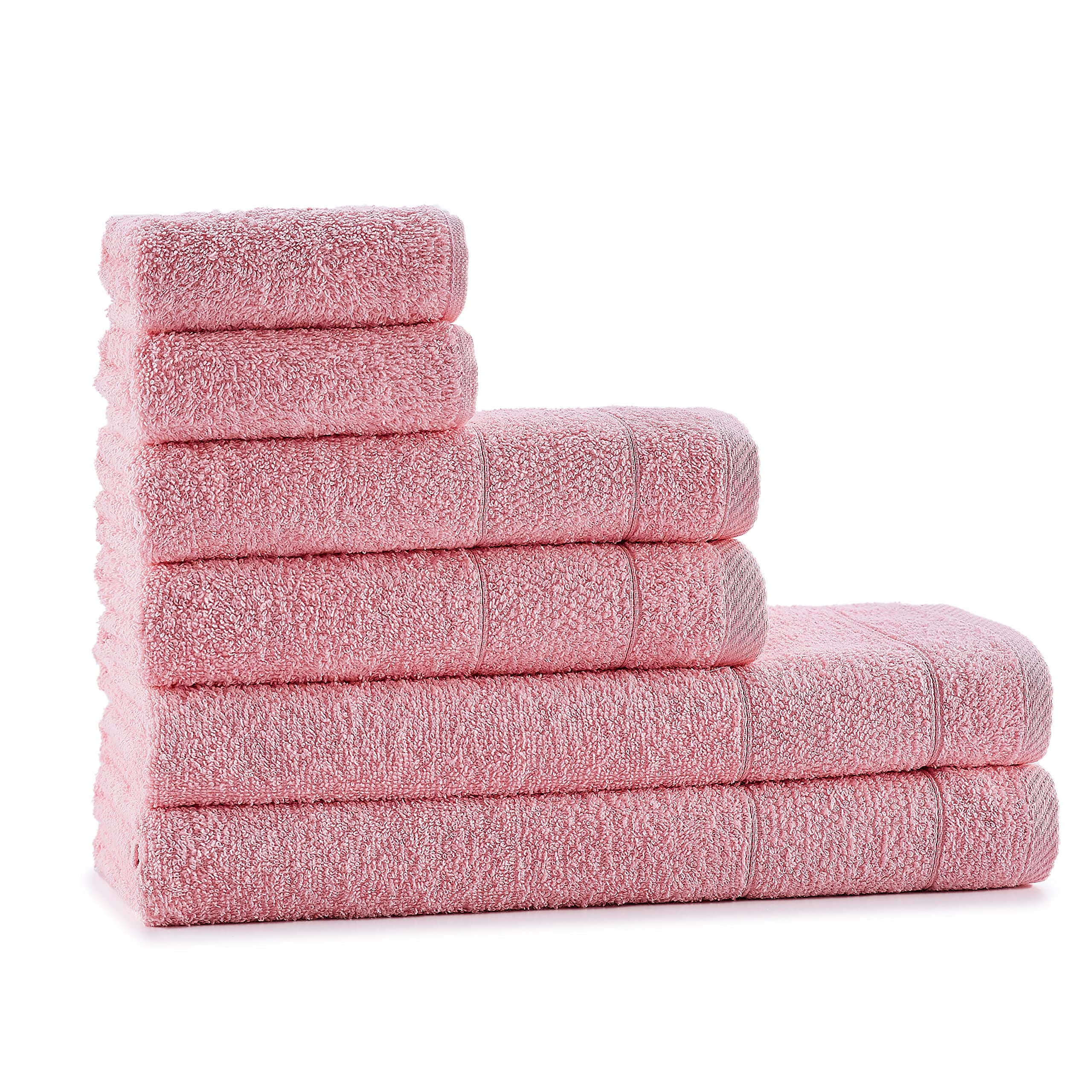 Tuiste Lot Serviette De Bain 100% Coton - 2 Serviettes De Bain - 2 Essuie Mains - 2 Débarbouillettes - Doux Et Absorbant - 100% Coton - Séchage Rapide, Très absorbantes, Douces au Toucher, Rose
