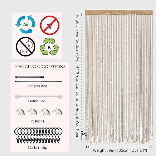 Miniatura 4 de 4 cortinas de cadena para puertas, cortinas con cuentas brillantes para puerta, cortinas de cuentas brillantes, cortina abierta para armario,