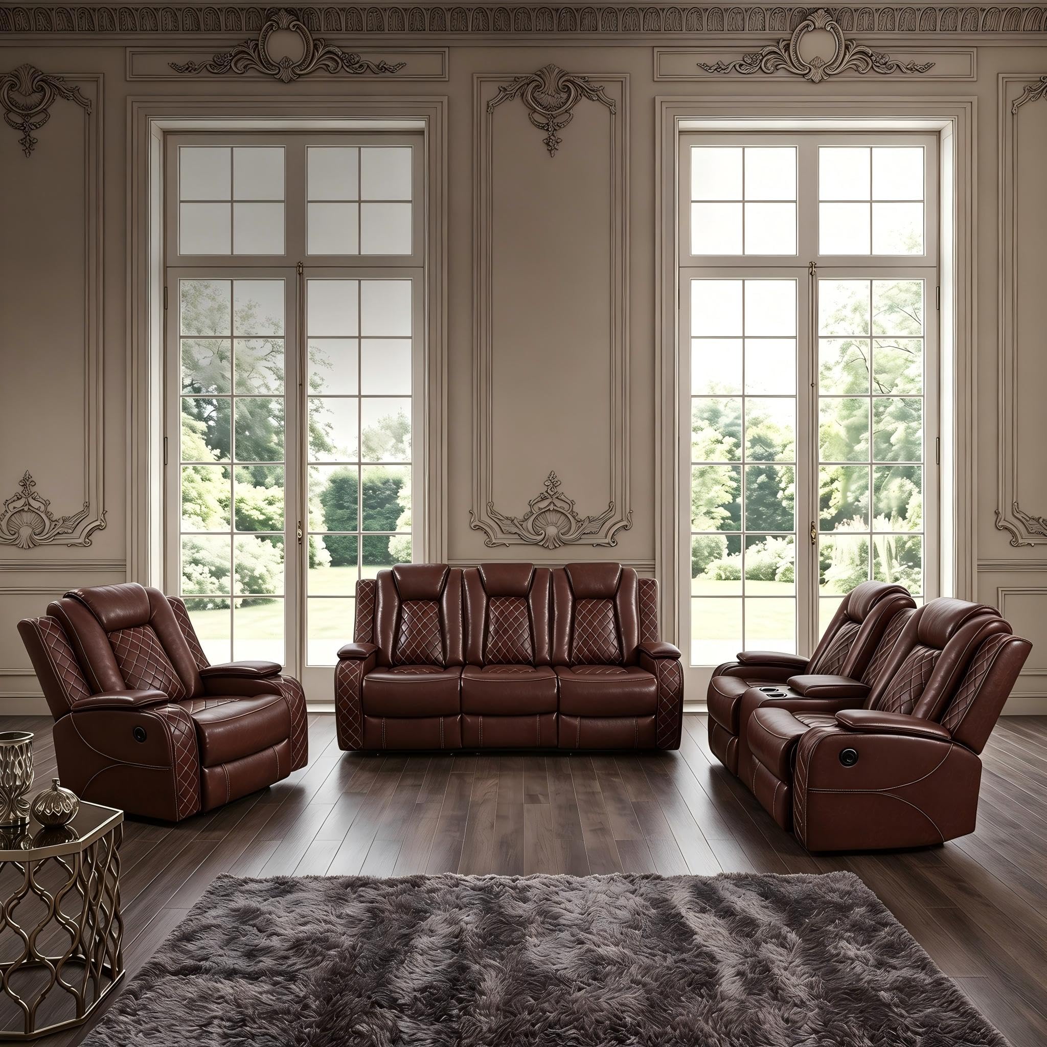 Best Leather Recliner Sofa Set: Top 5 Picks for 2026 2 ELDANISH 3-Piece Leather Power Recliner Sofa Set with USB Ports, LED Ambient Lig — product photo