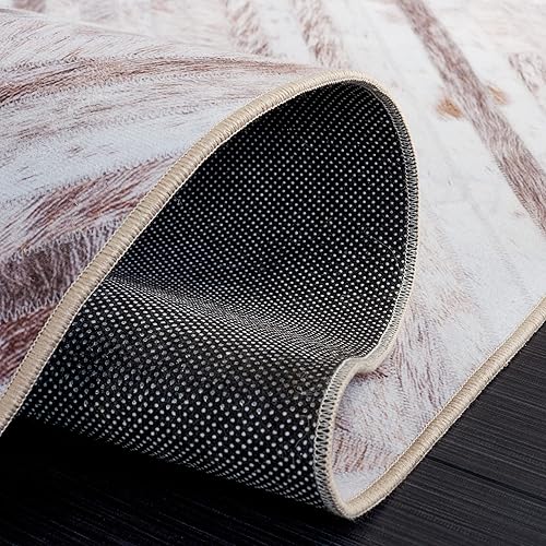 Miniatura 5 de SAFAVIEH Tapete de la colección Faux Hide Collection  6 pies, cuadrada, beige y marrón, diseño rústico moderno y glamuroso, no desprende pelusa y de