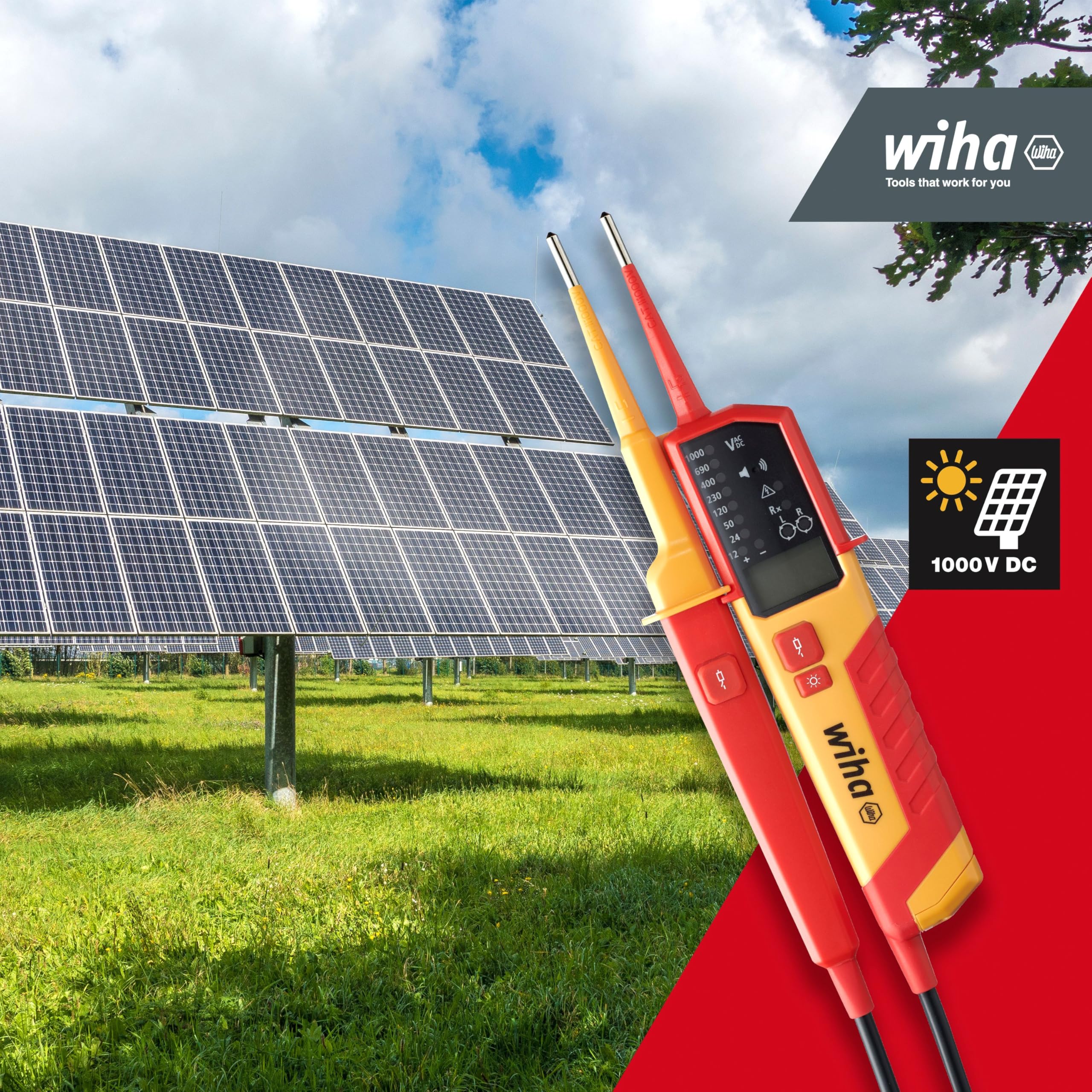Wiha Testeur de tension et de continuité 0,5-1.000 V CAT IV pour photovoltaïque