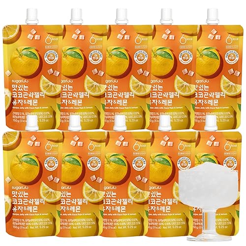 EasyCookAsia Sugarlolo Trinkbares Konjac | 150ml x 10er | 6 kcal | Kalorienarm, Zuckerfrei, vegan & ballaststoffreich | Nata de Coco & 500mg Vitamin C | für Diät, Sport & Alltag (Yuza & Zitrone) - Yuza & Zitrone