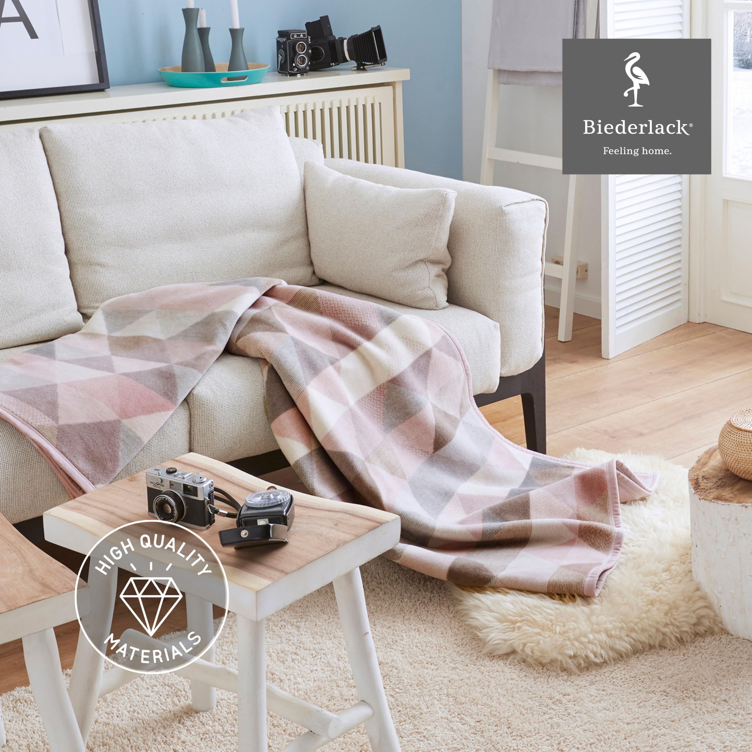 biederlack® kuschelige Wohndecke Rauten Pastell, Sofa-Decke in 150x200cm