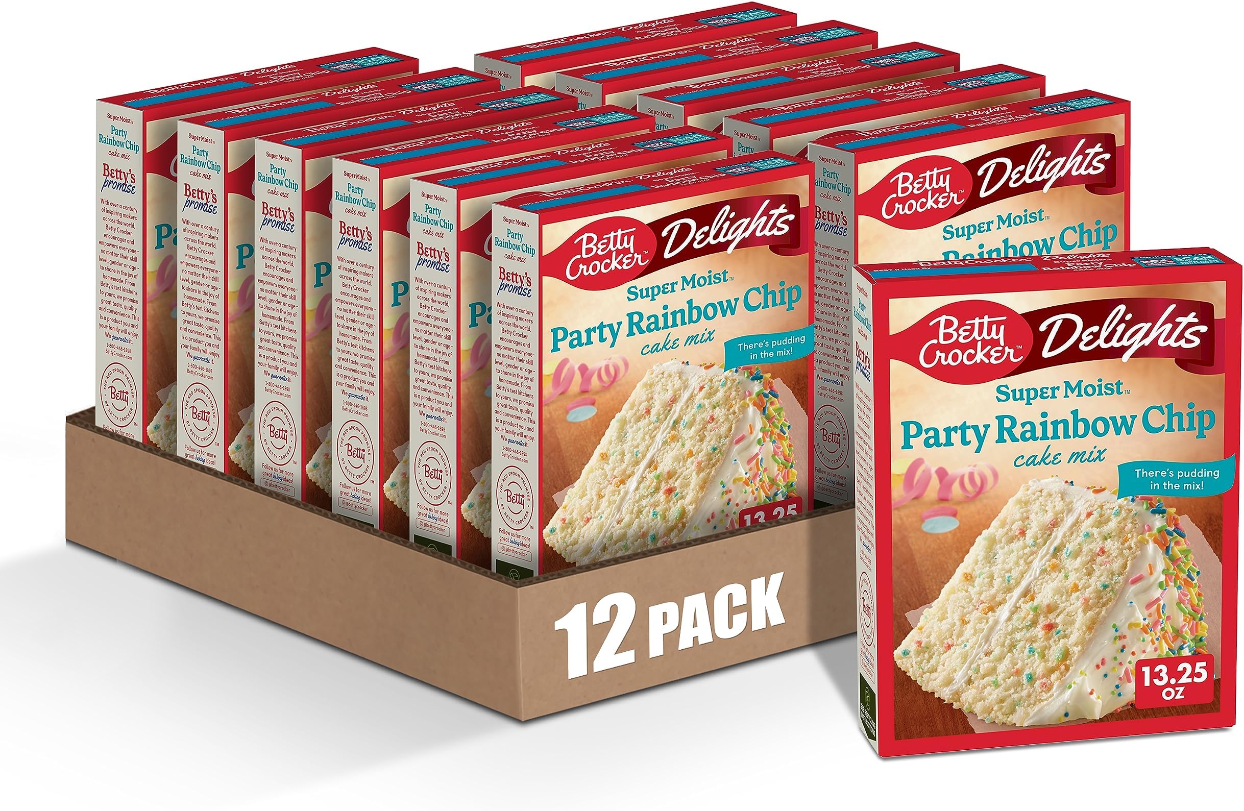 Delights Super Moist Party Rainbow Chip Cake Mix, 13.25 oz. (Pack of 12)