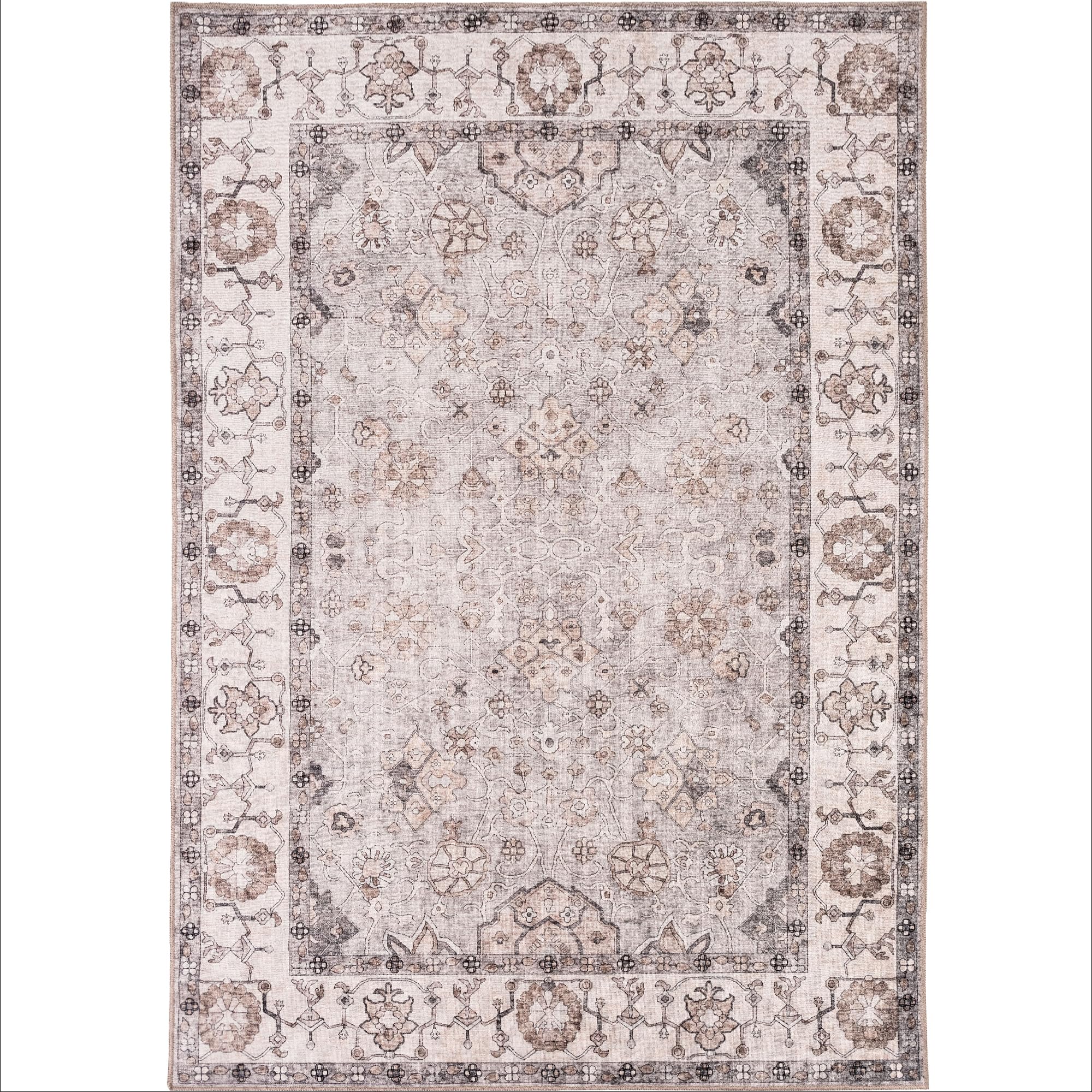 homeart Grand tapis lavable en machine - 67 % coton - Avec envers antidérapant - Ne perd pas ses poils - Pour salon, chambre à coucher, cuisine, salle à manger, couloir - Motif floral crème gris 200 x