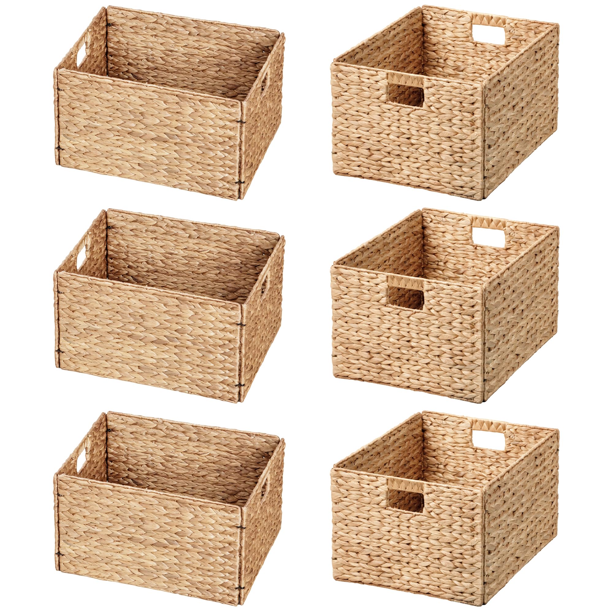 eHemcoExtra Large Woven Hyacinth Wicker Storage Baskets with Iron Wire Frame, 16.1"x12.6"x9.5", Natural, Set of 6