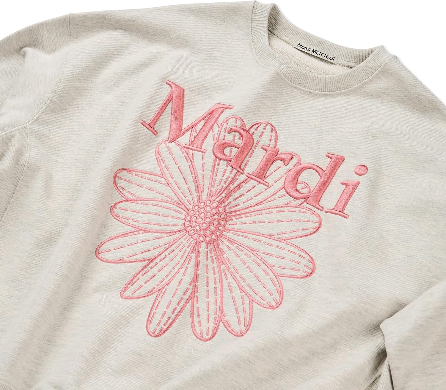 Women's FLOWERMARDI NEEDLEWORK Embroidered Graphic Sweatshirt, 100% Cotton, Relaxed Fit Crewneck, Daisy Design