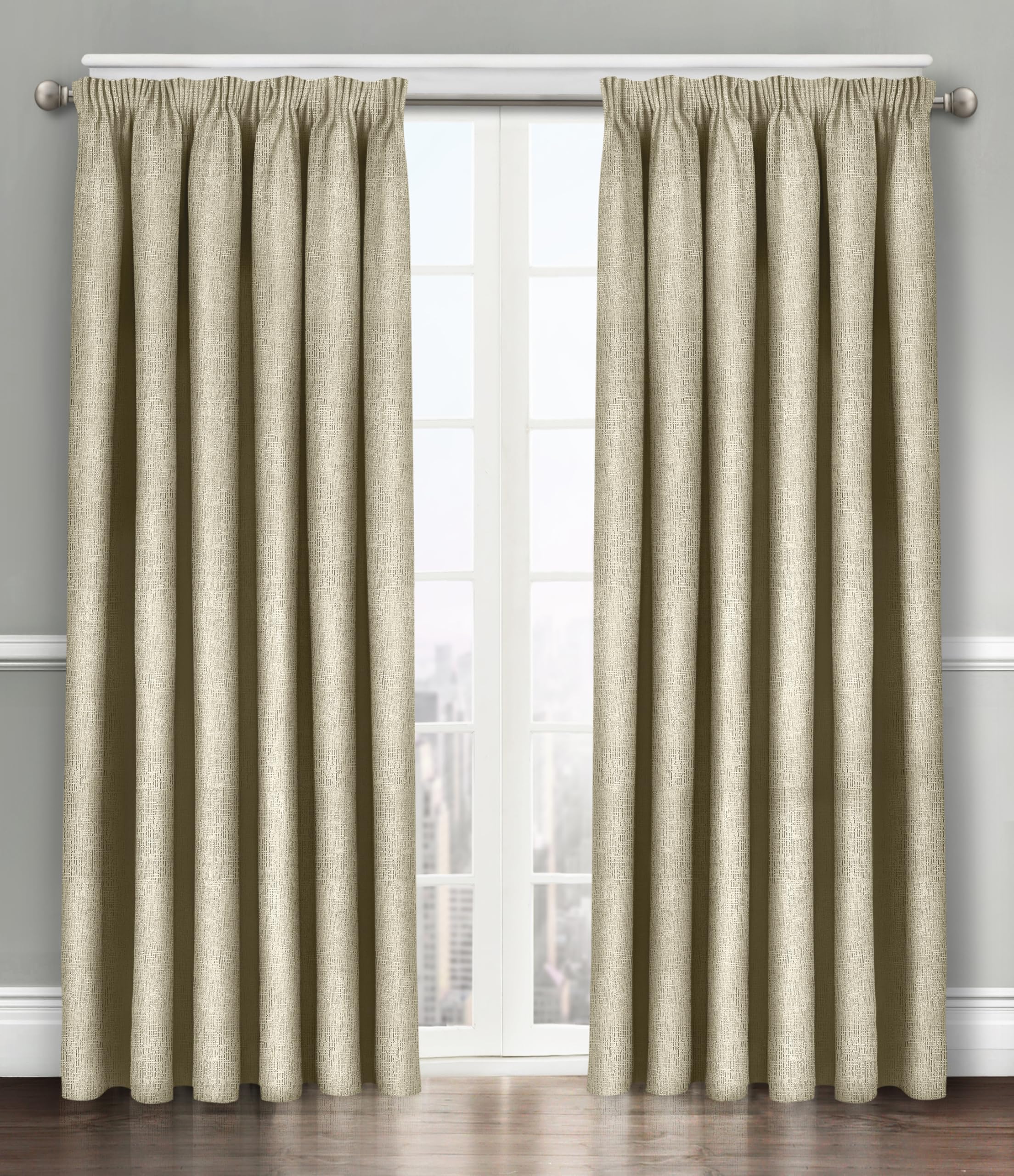 Velosso Solid Thermal Blockout Window Treatment Triple Weaved Curtain Panels Dimout Pencil Pleated Curtain Pair (Latte, 66" Wide x 90" Drop)