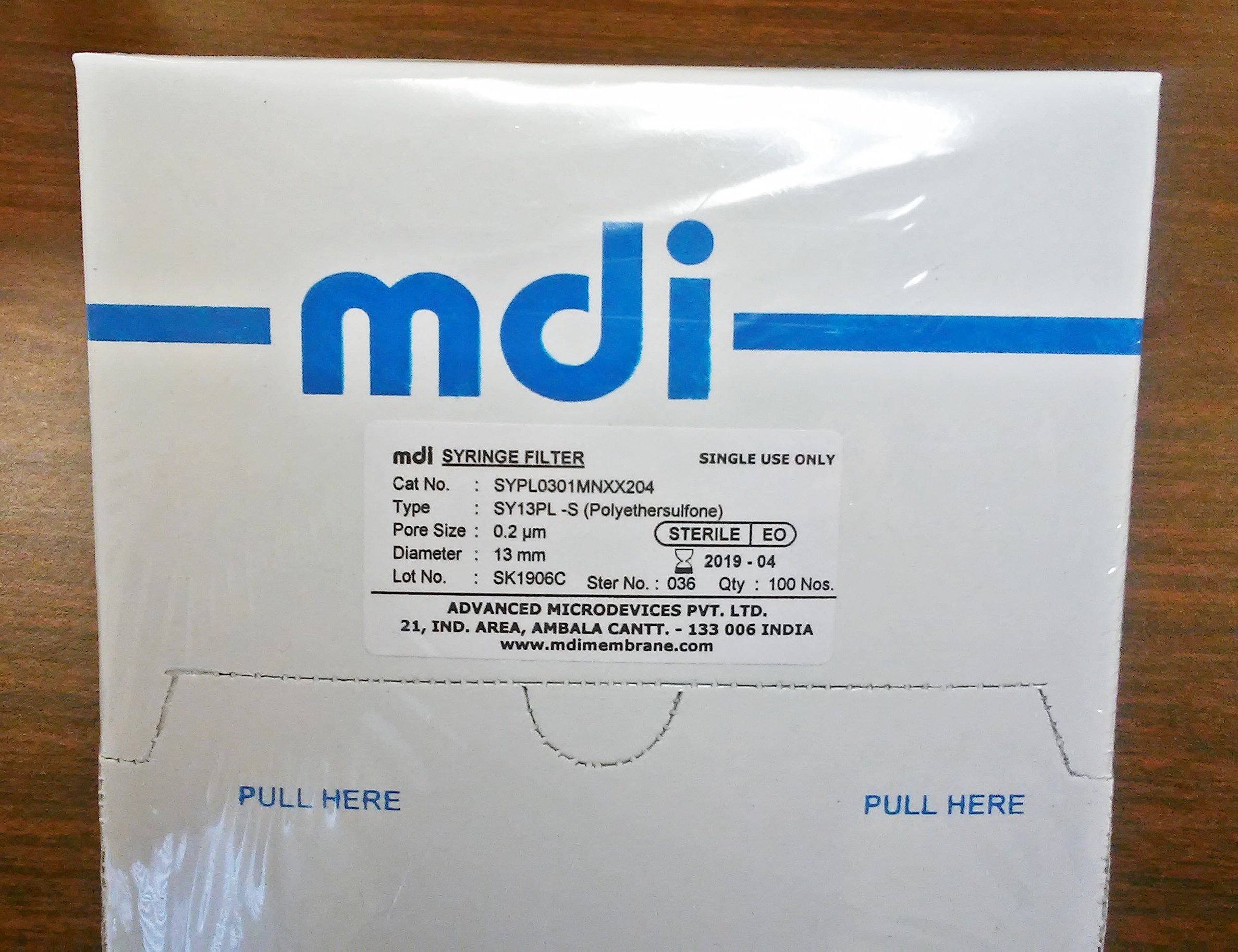 MDI SYPL0301MNXX204 Polyethersulfone Membrane Syringe Filter, 13mm Diameter, 0.2µm Pore Size, Female Luer Lock Inlet x Male Luer Slip Outlet, EO-Sterile, Pack of 100