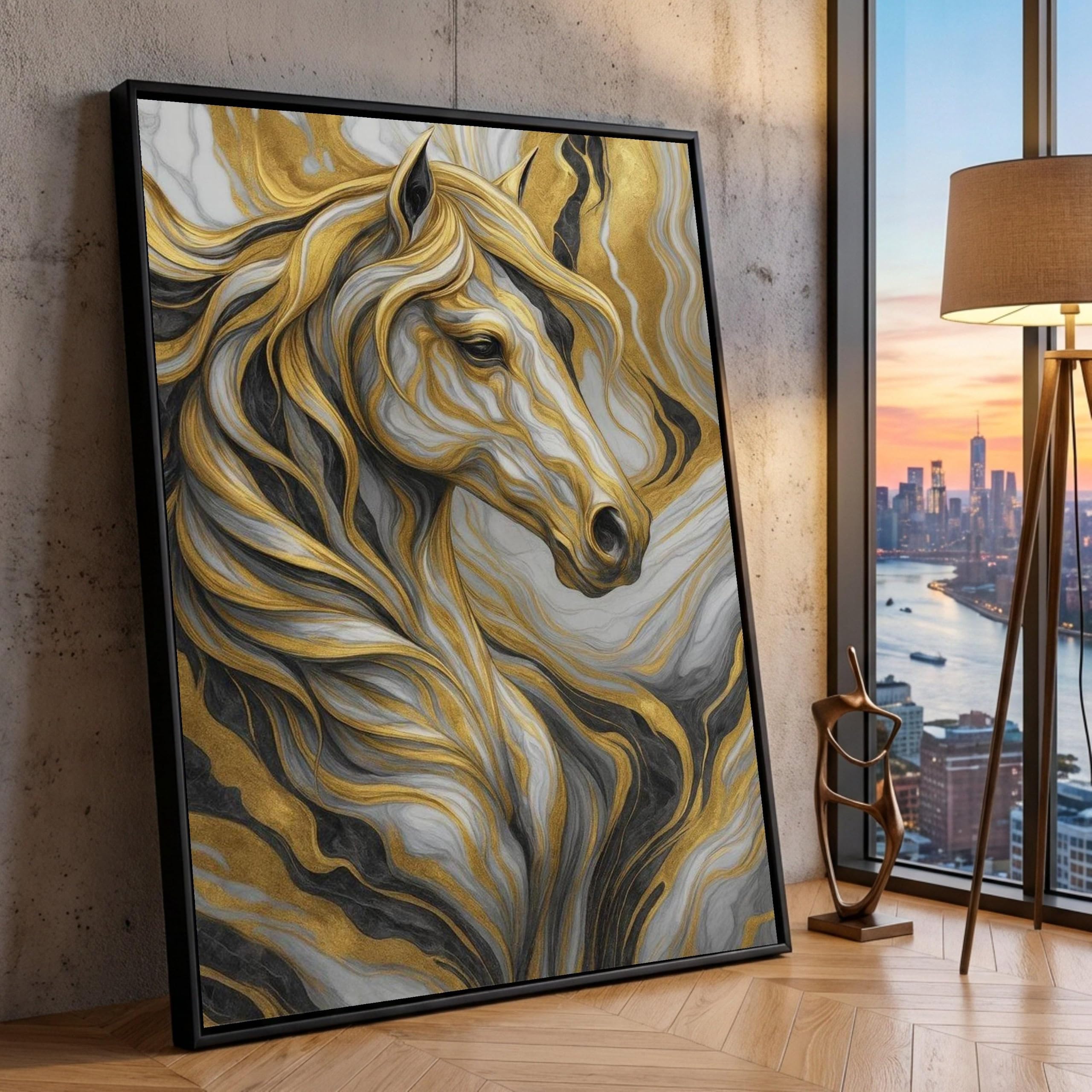 Tableau abstrait de cheval décoration murale salon moderne 50x70 - 8