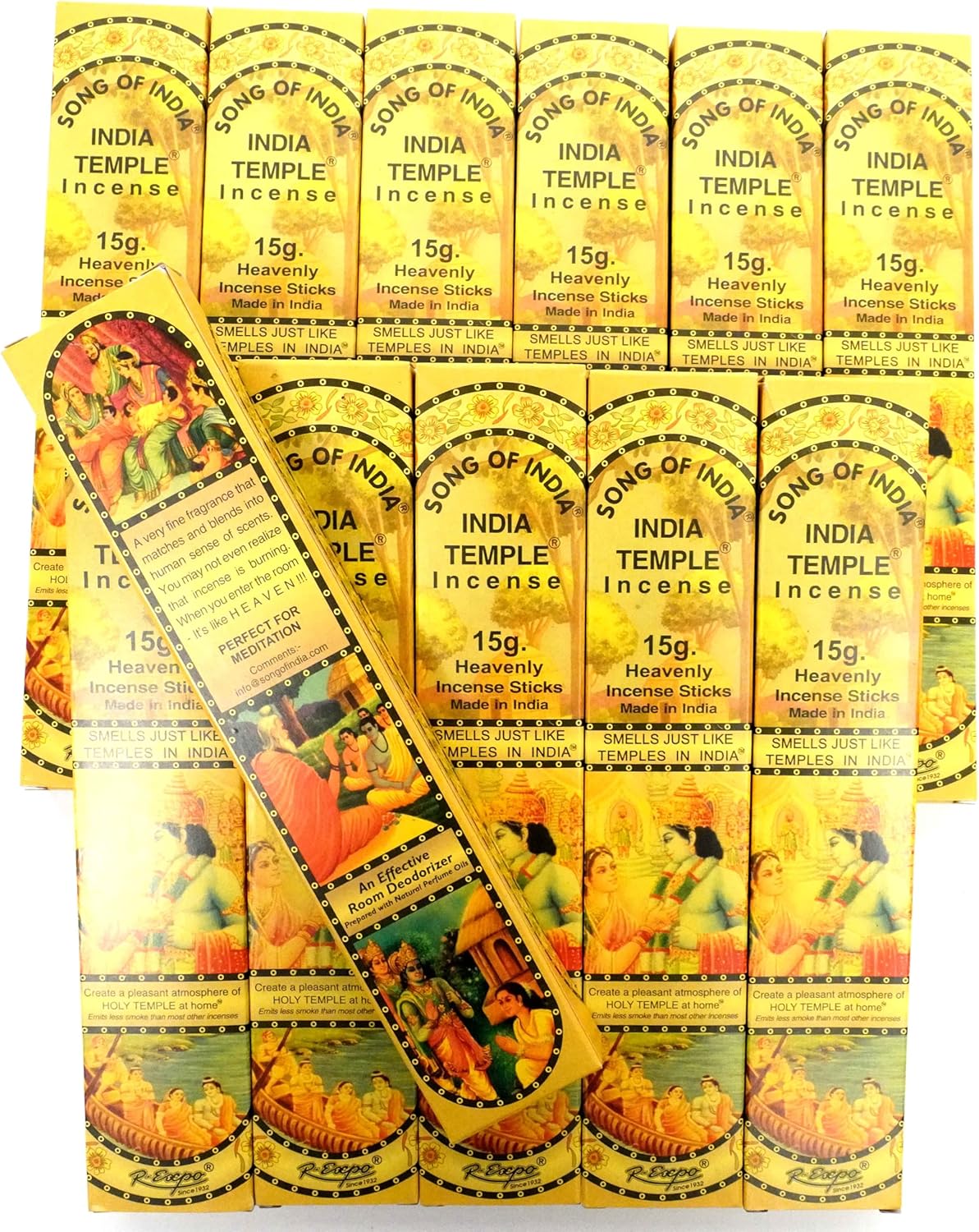 India Temple Incense Sticks 15g - Pack of 24 | Natural & Aromatic Indian Incense for Wellness, Meditation, Yoga, Relaxation & Spiritual Use