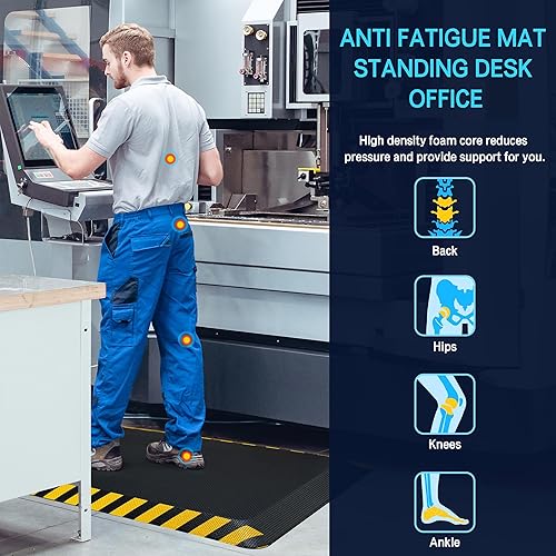 Miniatura 3 de FEATOL - Tapetes industriales antifatiga ergonómicos, de seguridad, para trabajar de pie, soporte para dolor de piernas y espalda, negro con borde