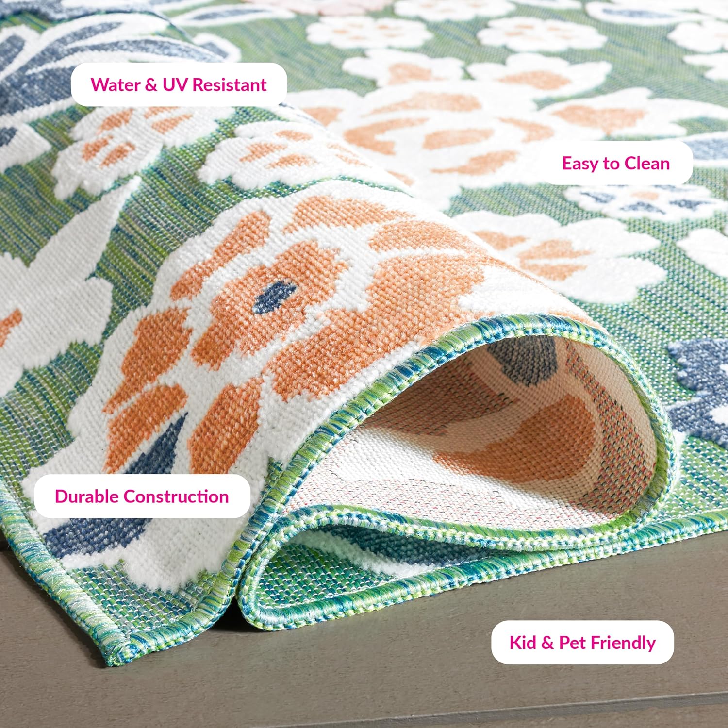 SAFAVIEH Washable Rug Outdoor Cabana Collection - 4' Square, Green & Navy, Non-Shedding & Easy to Clean, Ideal for Patio, Backyard, Mudroom (CBN485N)