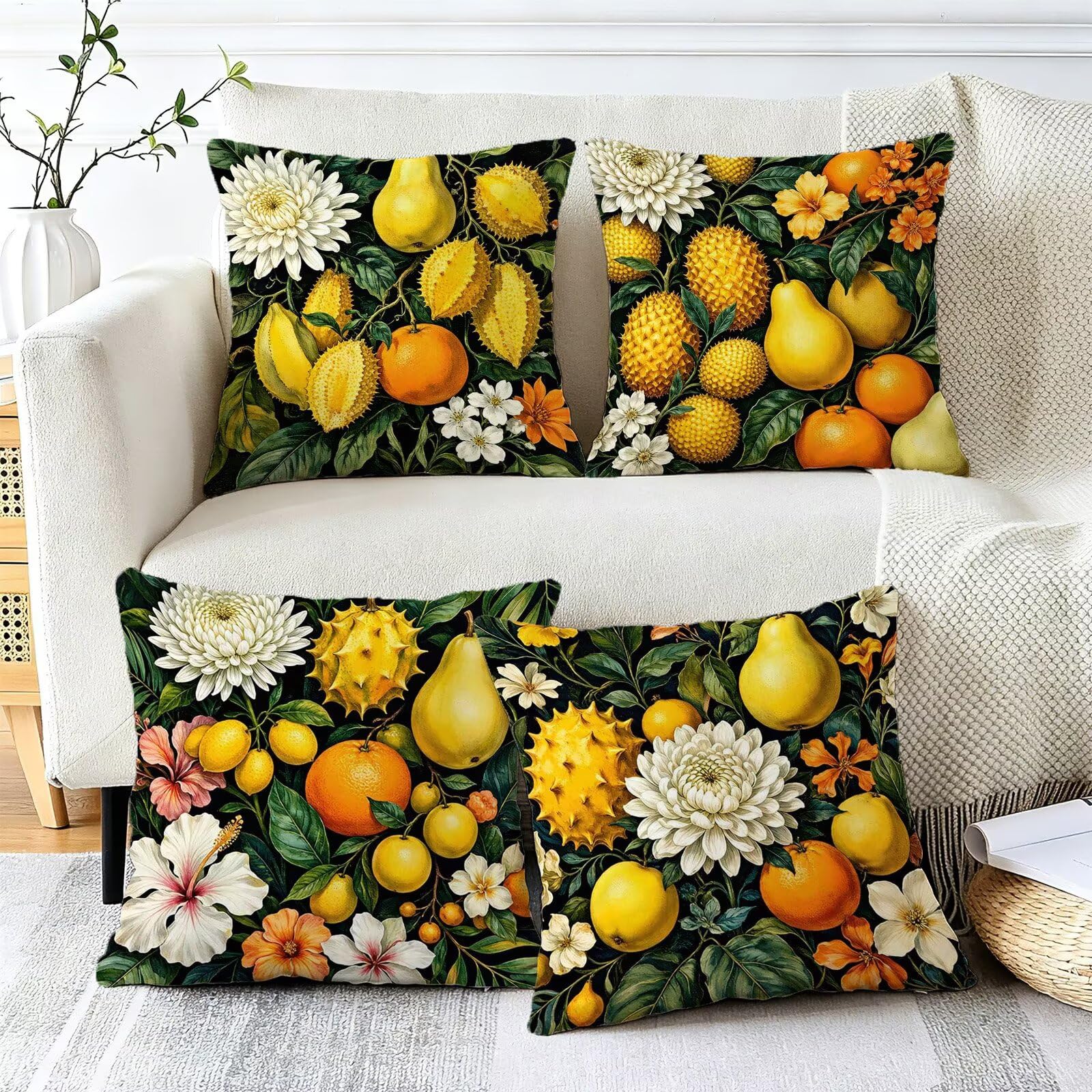 Cojines Exterior Amarillo Funda Almohada 45x45cm Juego de 4, Cod-482