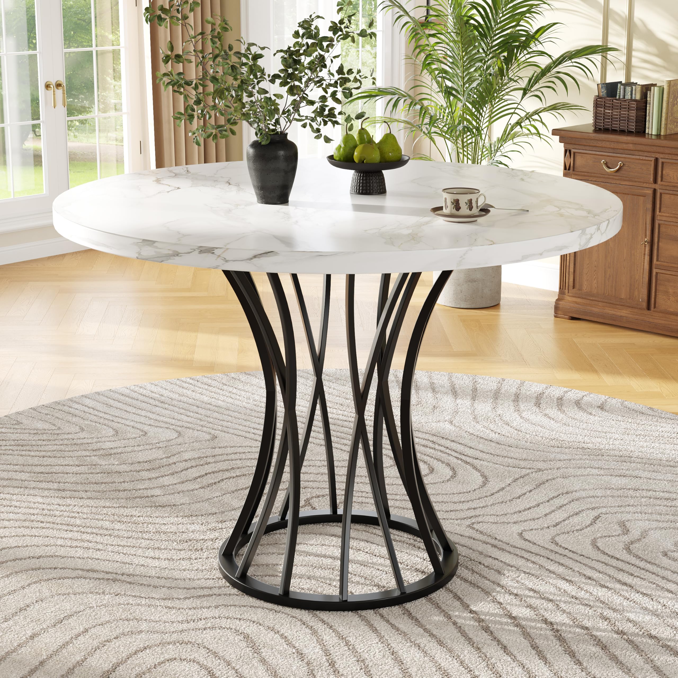Okrągły stół do jadalni 80 x 80 x 76 cm nowoczesny stół kuchenny dla 4-6 osób regulowane metalowe nogi płyta MDF stylowe czarne wykończenie idealny do jadalni lub salonu