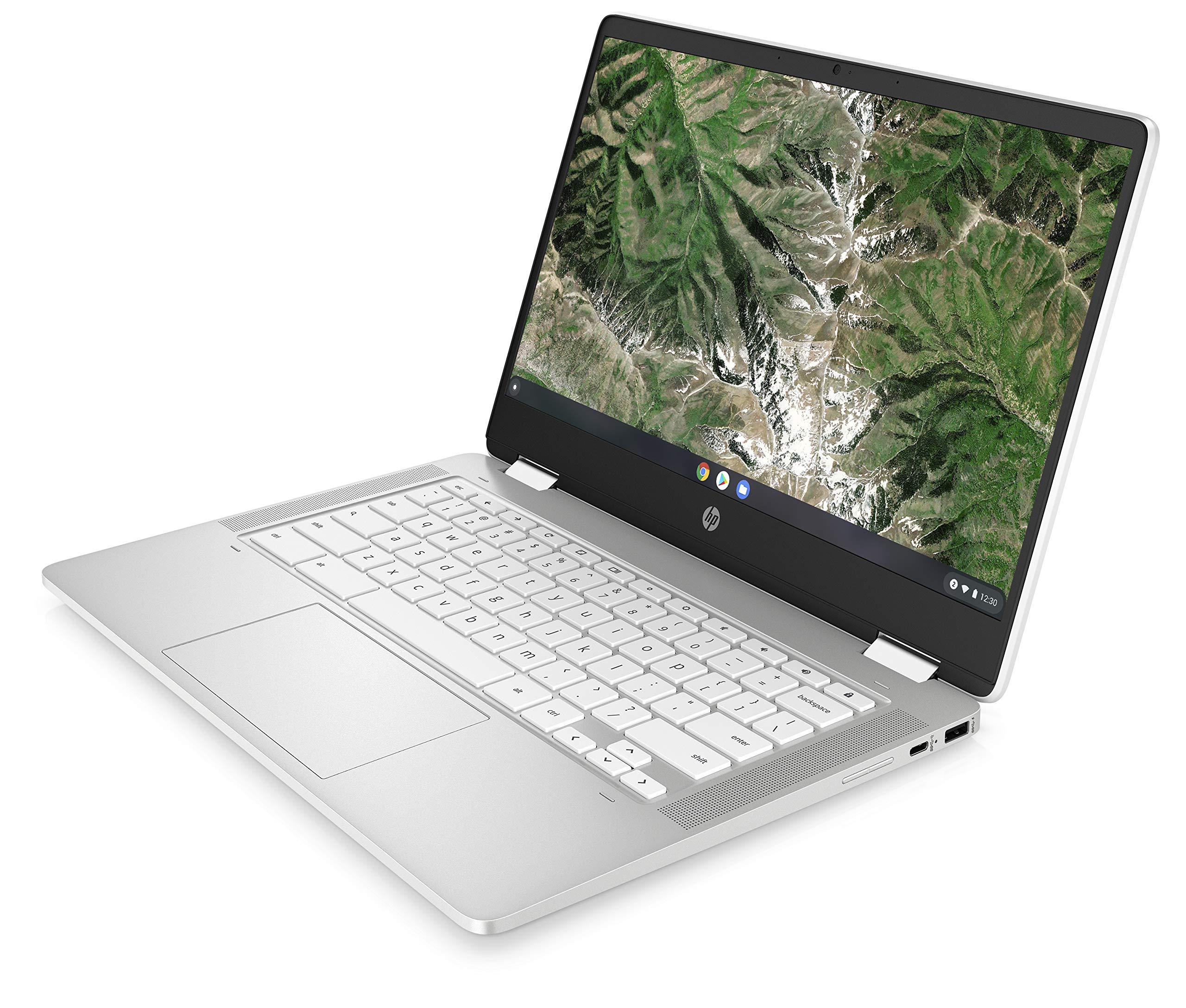 HP Chromebook x360 Ordinateur Portable, 14" Tactile, Intel Celeron N4120, 4 Go DDR4 de RAM, 64 Go eMMC, Intel UHD Graphics 600, Système d’exploitation ChromeOS, Clavier QWERTZ, Germini, Blanc