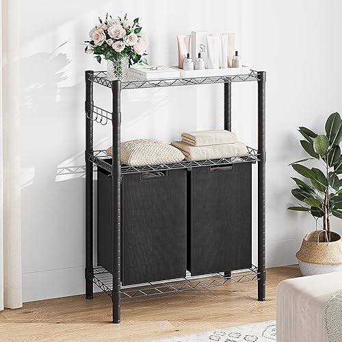 GAOMON Cesta de lavandería, organizador de cesta de lavandería, clasificador de ropa con bolsas extraíbles y asas reforzadas, estante de