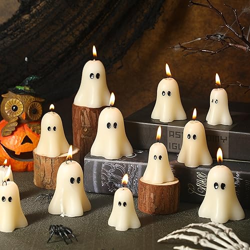 Miniatura 1 de MTLEE 12 velas grandes de fantasma de Halloween, velas espeluznantes en forma de fantasma, velas decorativas de Halloween, regalos góticos novedosos