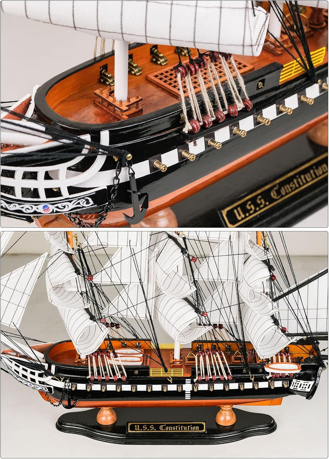 SAILINGSTORY Wooden Model Ship USS Constitution 1/95 Scale Replica Frigate Sailing Warship Model Sailboat Decor