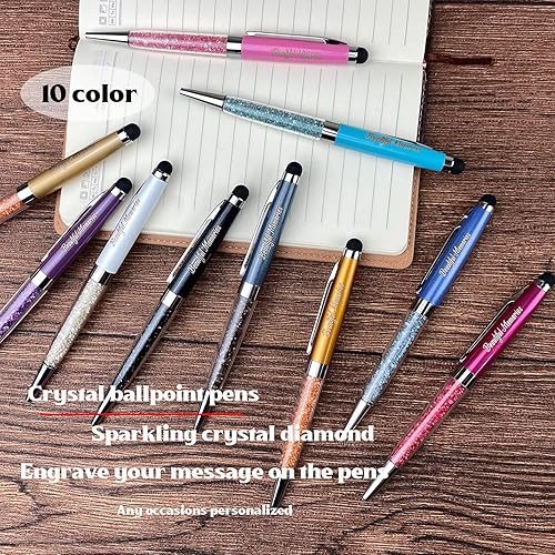 Miniatura 3 de Ancolo Custom Ballpoint Pens Stylus Tip Blue Crystal-Custom personal pens School Writing Set- Engraved Name pens - with Your Team Name or