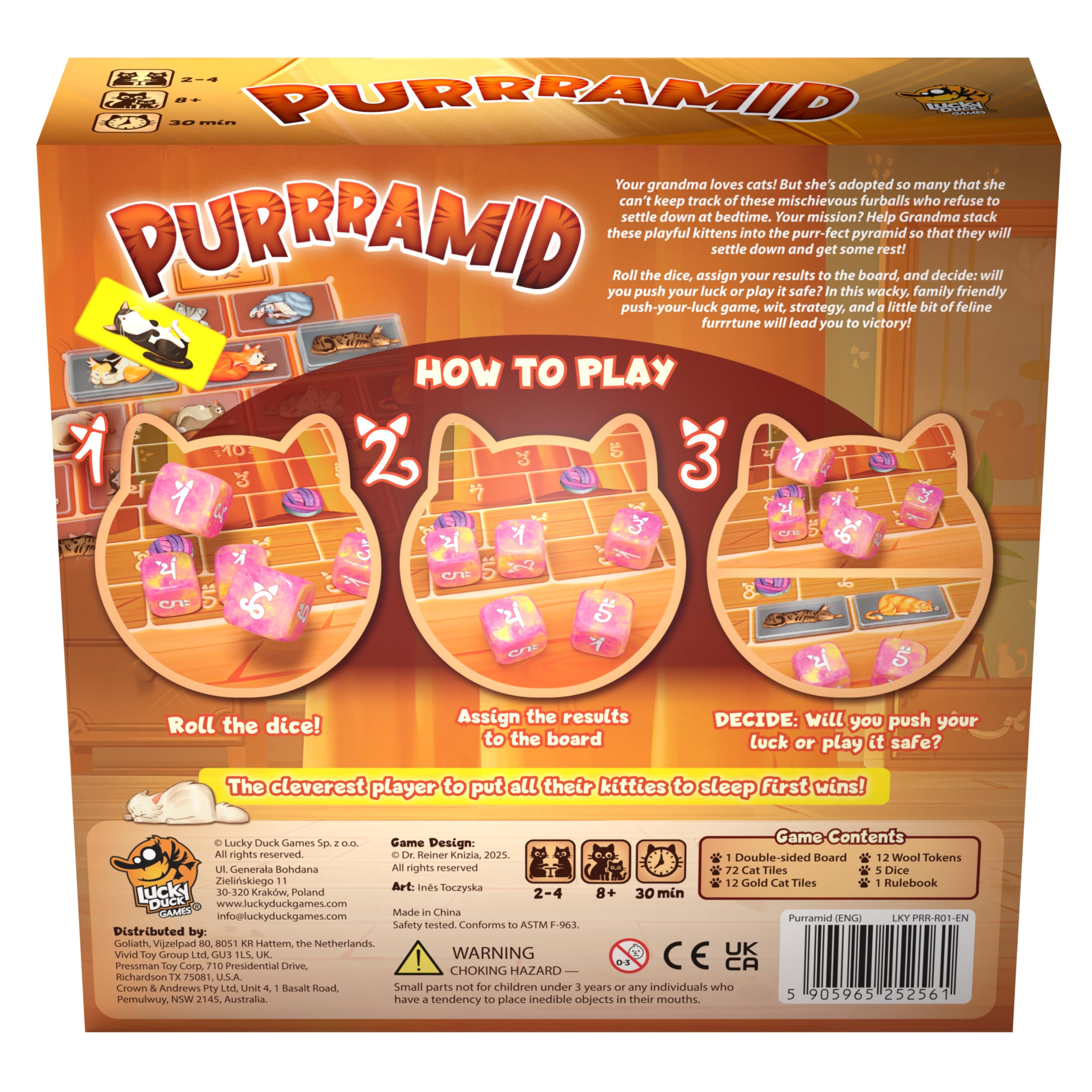 Lucky Duck Games Purrramid | Rodzinna gra strategiczna | Pomóż babci położyć kocięta do łóżka | 2-4 graczy, wiek 8+