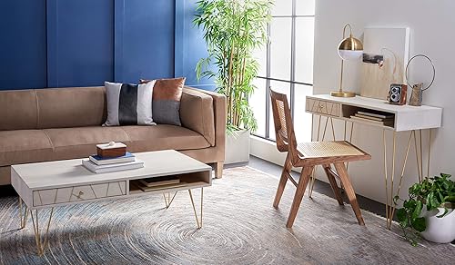 Miniatura 3 de SAFAVIEH Home Collection Mesa de centro con patas de horquilla de latón y lavado blanco de mediados de siglo de caléndula