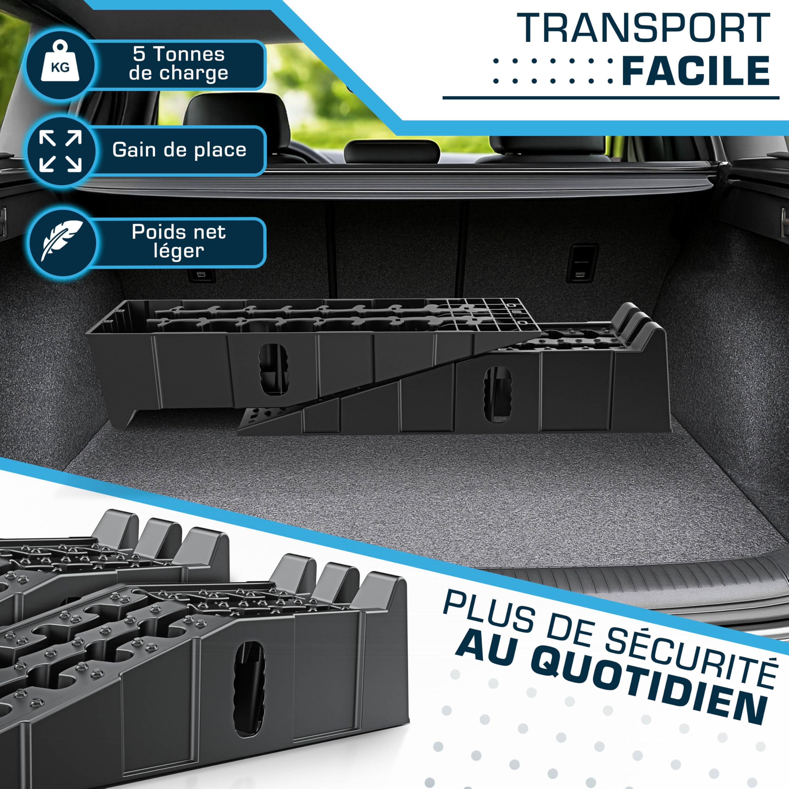 Lot de 2 Rampe de Levage Voiture 5 Tonnes – Rampes d'Accès Antidérapantes pour Vidange et Entretien – Elévateur de Voiture Robuste pour Garage, Atelier, Camping-Car et Remorque