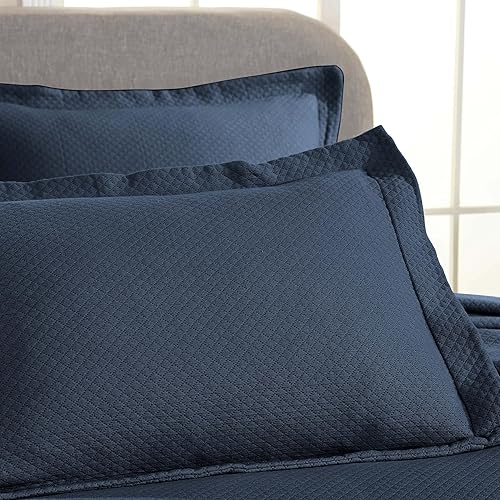 Miniatura 6 de Cubrecama doble Superior Diamond Solitaire de algodón de primera calidad Jacquard Matelassé con fundas de almohada a tono, color aguamarina, Azul