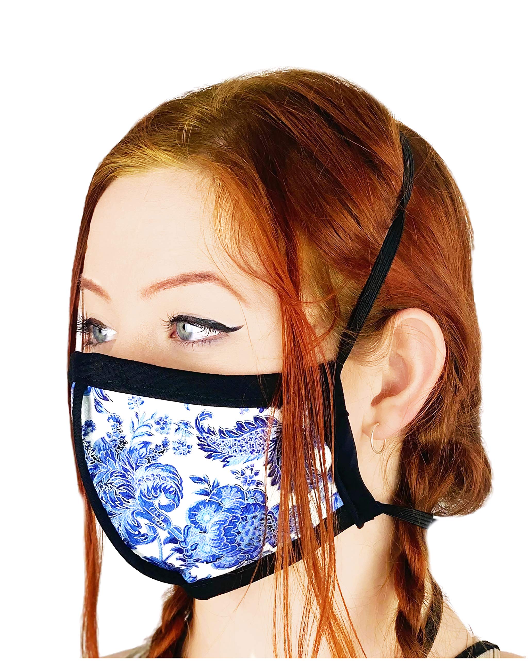 HARD EDGE DESIGN Four Layer Protective Cloth Face Mask - Ear Saver Behind The Head Elastic - Made in USA - China Flowers, New Cut