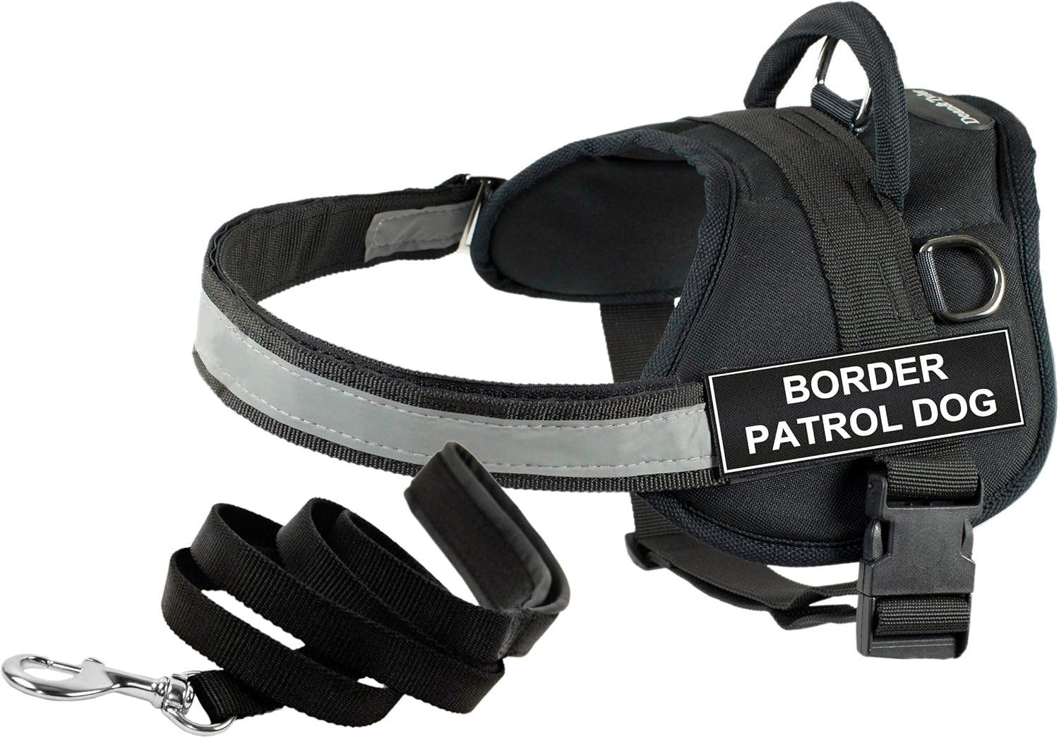 Dean & Tyler 25 to 34-Inch Border Patrol Dog Harness Padded with 6-Feet Stainless Snap Puppy Leash, Small, Black