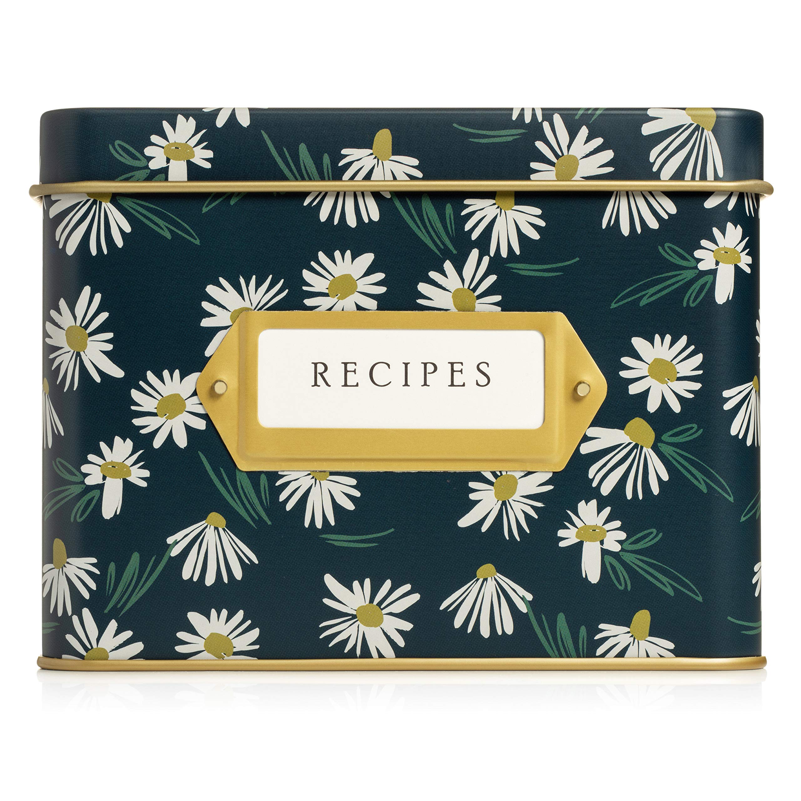 Jot & Mark Decorative Recipe Tin Box for Recipe Cards, Greeting Card Holder | Holds Hundreds of 4” x 6” Cards