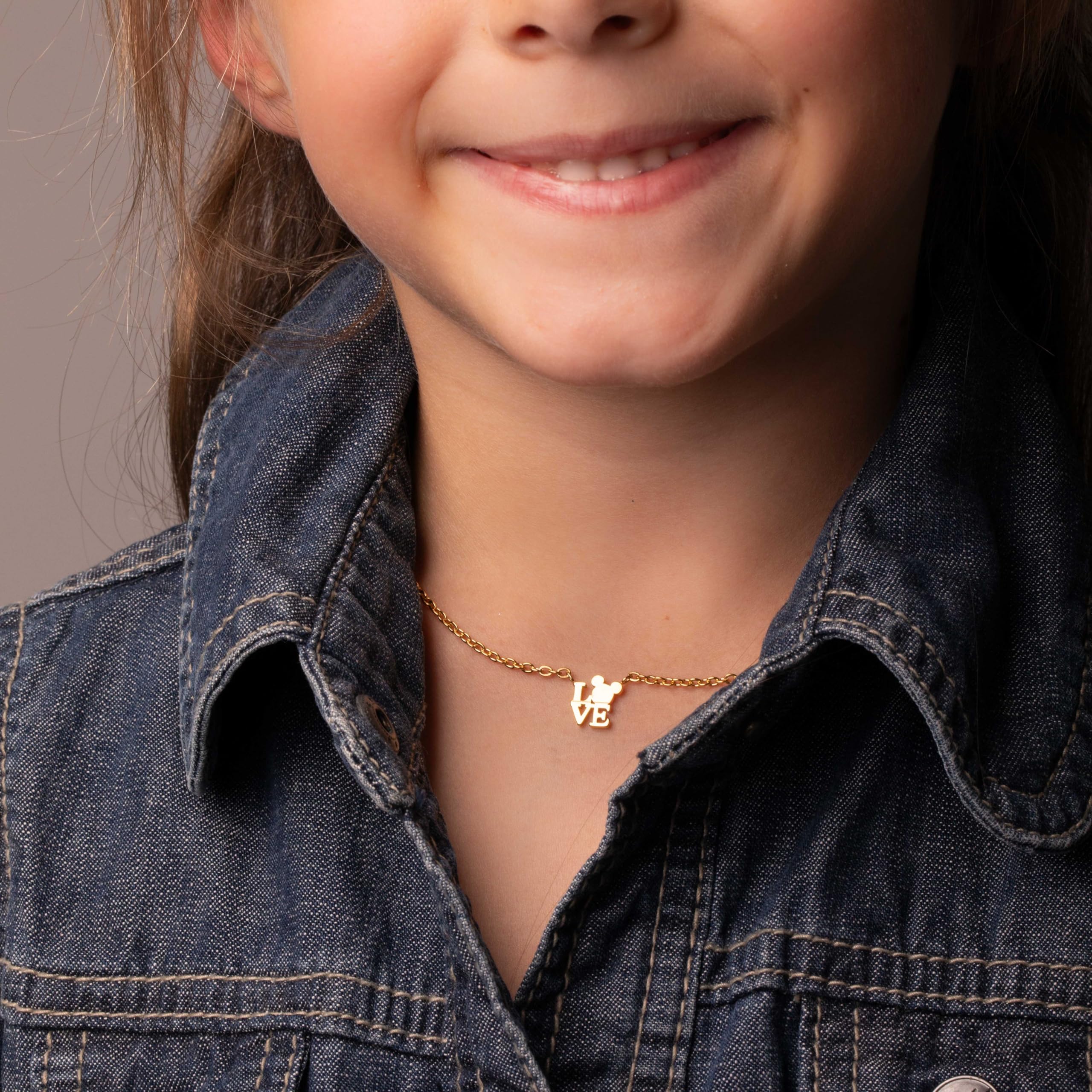 Collar de Acero Inoxidable para Mujer de Disney, Talla única para niñas, Chapado en Oro, 35+5cm