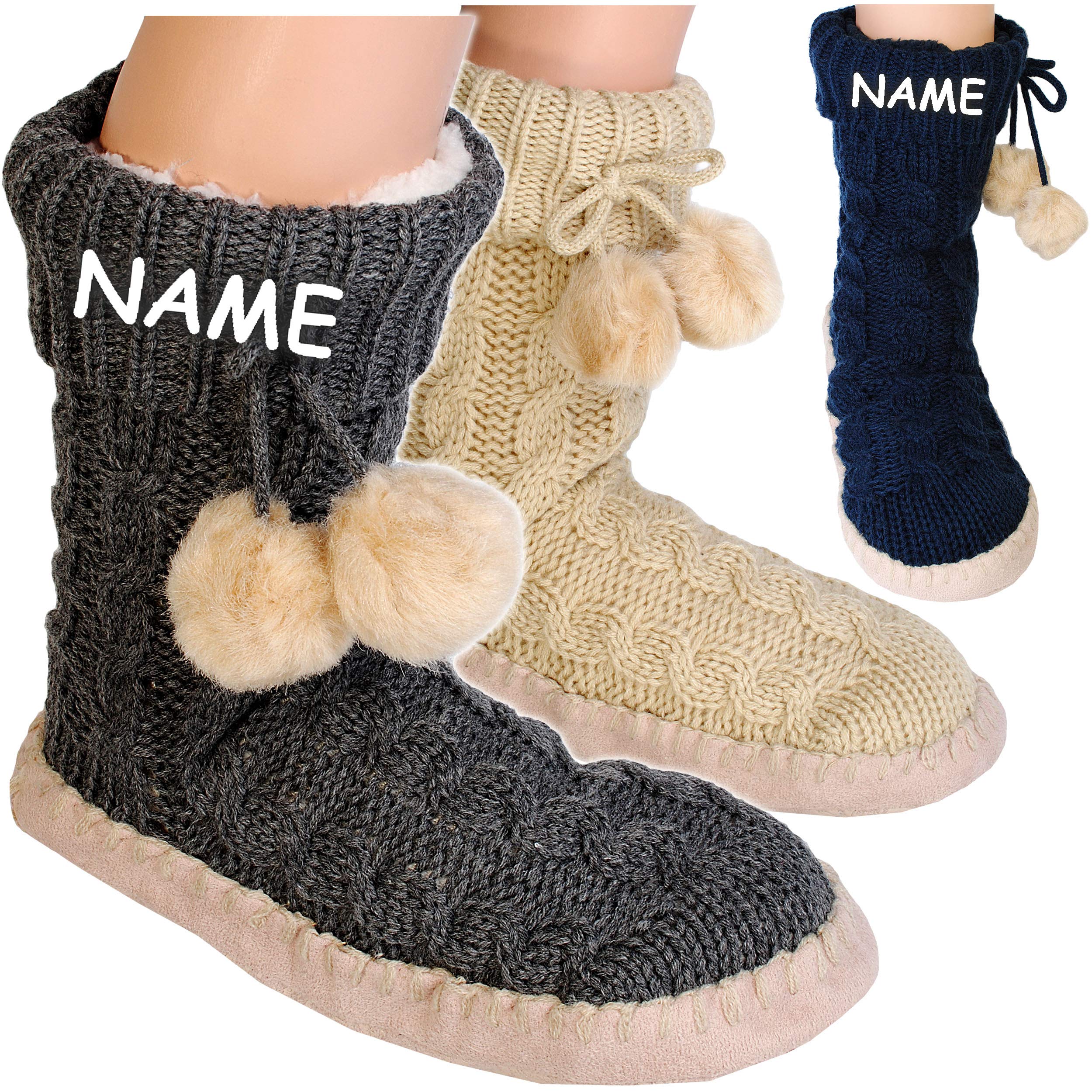 alles-meine.de GmbH 3 Paar Hüttenschuhe/Pantoffel/Hausschuhe - Strick - FARB-Mix - Flausch gefüttert - Größe 36 bis 41 - Sohle rutschfest - für Kinder & Erwachsene - Pl..