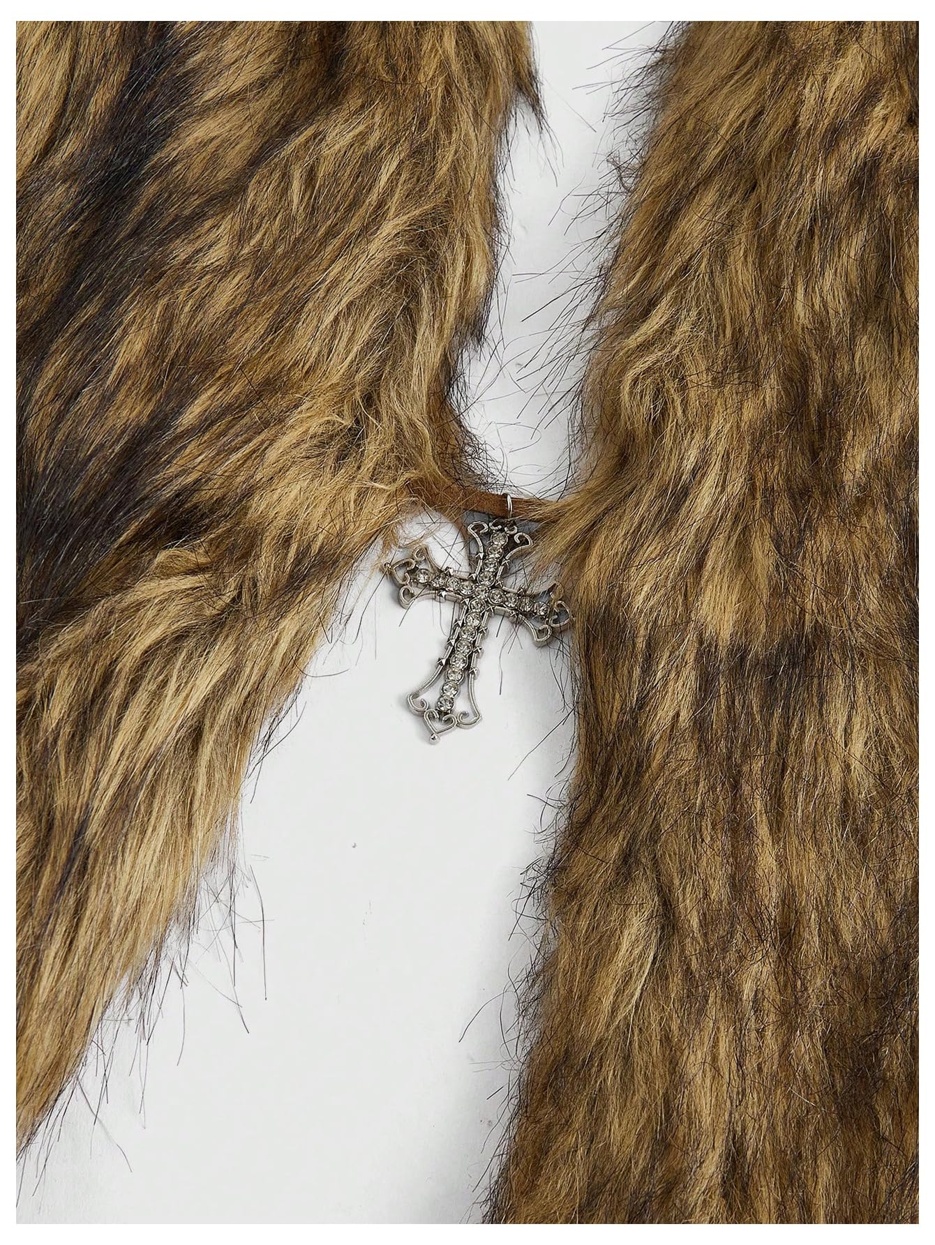 WDIRARA Women's Faux Fur Halter Vest Sleeveless Tie Backless Fuzzy Tank Top Rave Party Sexy Y2K