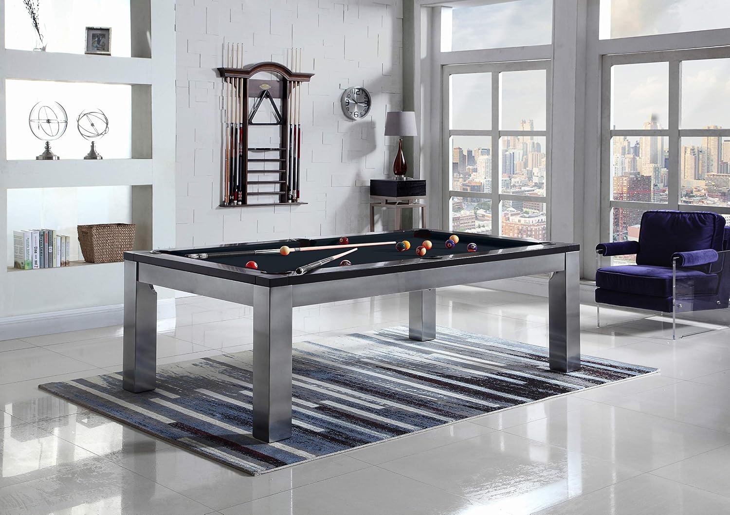Playcraft Monaco Slate Pool Table with Dining Top - Billiard Table with Black on Silver Finish - 3pc Slate System - Perfect for Game Room, Office or Dens - 25 Cloth Colors - 7 Foot and 8 Foot Sizes