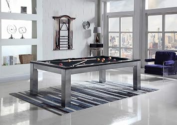 Playcraft Monaco Slate Pool Table with Dining Top - Billiard Table with Black on Silver Finish - 3pc Slate System - Perfect for Game Room, Office or Dens - 25 Cloth Colors - 7 Foot and 8 Foot Sizes