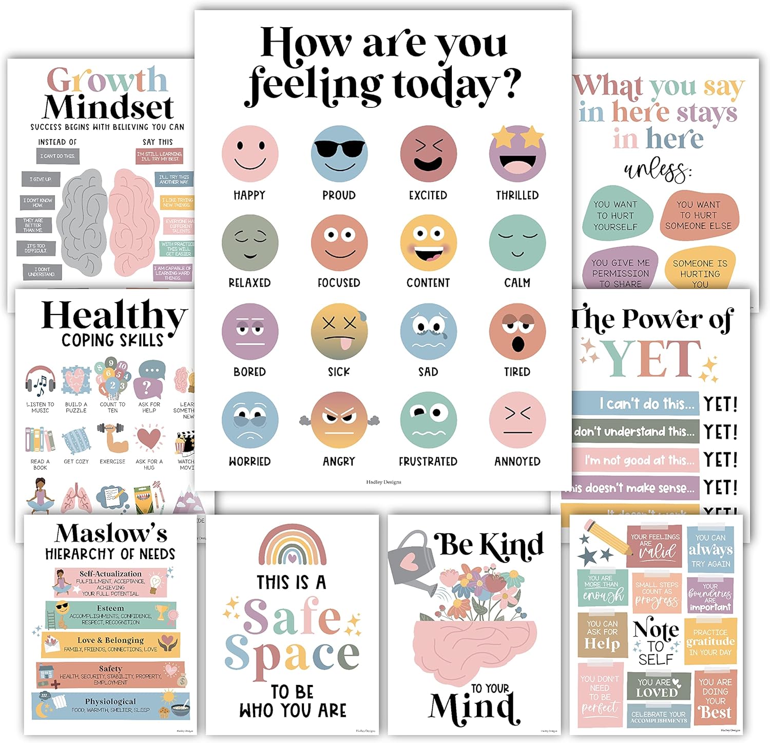 9 Boho Mental Health Posters For Classroom Elementary