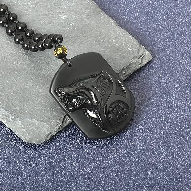 ASGIFT Black Obsidian Necklace Lucky Amulet Protection Pendant with Extended Bead Chain Healing Crystal Stone Talisman Necklaces Jewelry