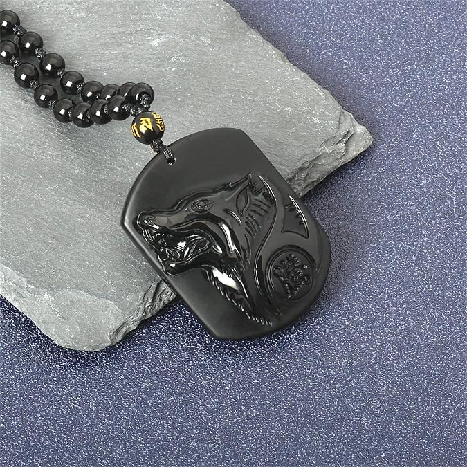 ASGIFT Black Obsidian Necklace Lucky Amulet Protection Pendant with Extended Bead Chain Healing Crystal Stone Talisman Necklaces Jewelry