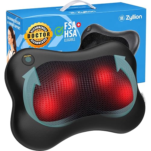 Zyllion ZMA-13 Back and Neck Massager with Heat for Pain Relief, Black