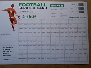 football scratch cards = 1 card- A3 sized - 150 spaces (COLOURED) and 3 different winners raise £75