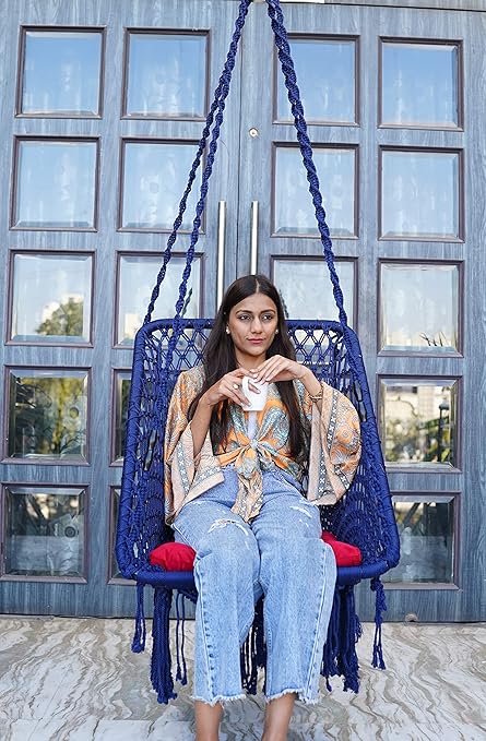 Patiofy Swing for Adults/Jhula for Adults/Swing for Living Room/Swing for Balcony/Swing Chair/Swing for Adults for Home/Premium Square Hanging Swing/Includes Hanging Kit & Sitting Cushion-Navy Blue