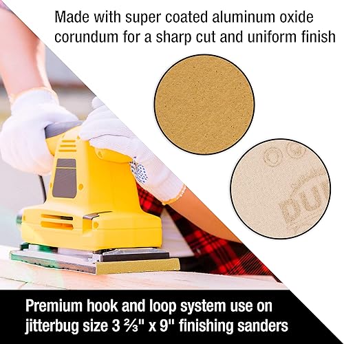 Miniatura 5 de Dura-Gold Hojas de papel de lija dorado de 13 hojas, grano 60 (caja de 16)  3-23 x 9 pulgadas, soporte de gancho y bucle de tamaño de 3-23 x 9