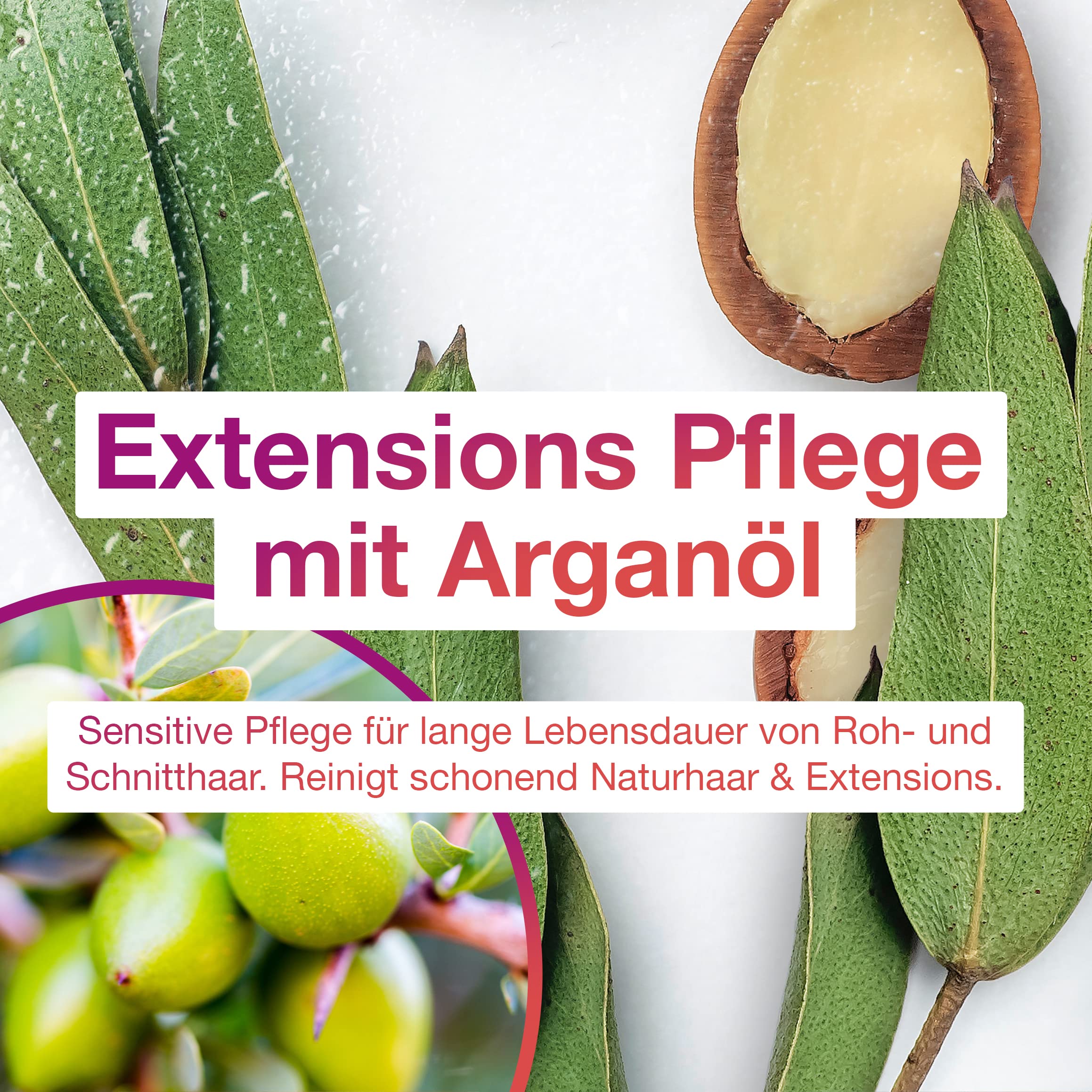Extensions Shampoo und Spülung Set - ohne Silikone | hoher Anteil Arganöl - Für Rohhaar, Echthaar, Extensions Pflege Haarverlängerungen Perücken und Haarteile, 2 x 250ml