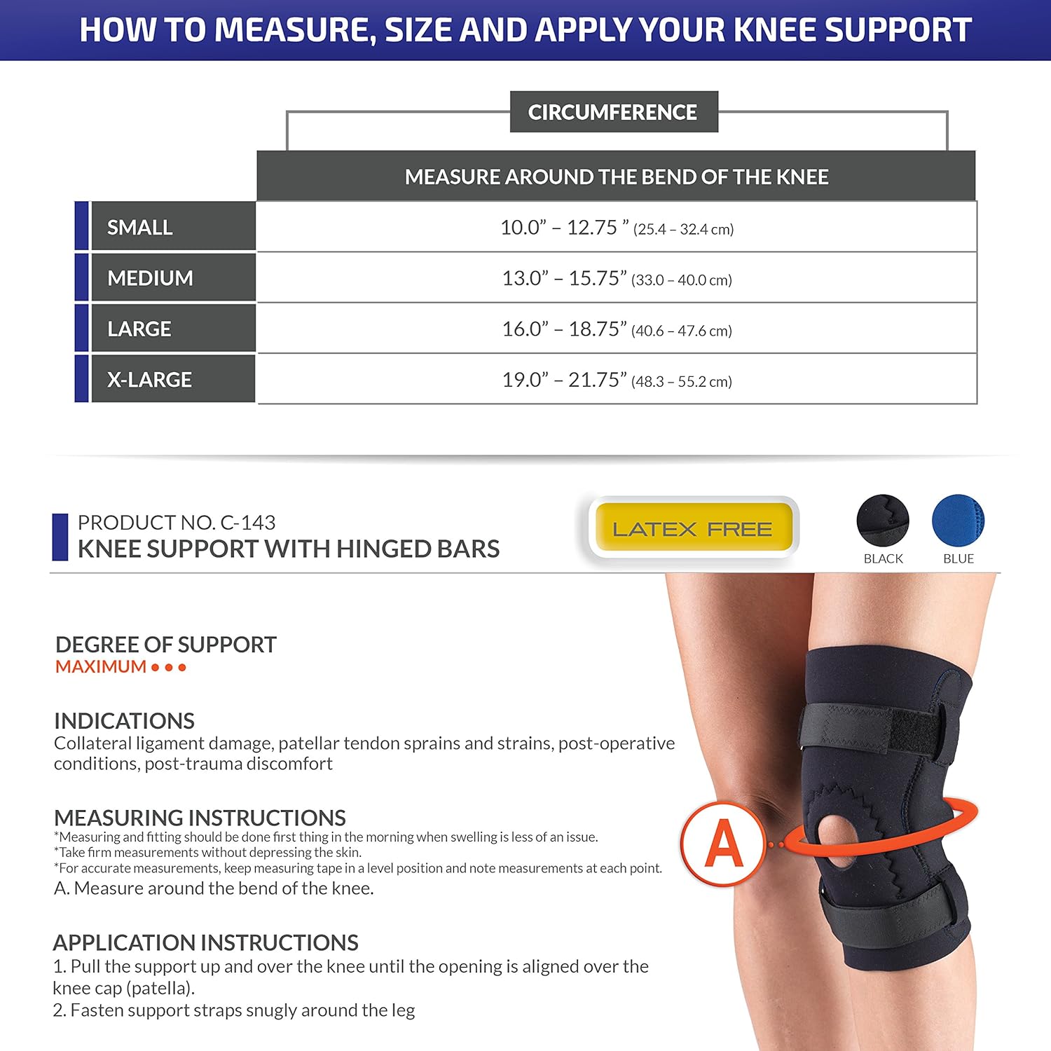 OTC Knee Brace, Neoprene Sleeve, Hor-Shu Pad, Hinged Bars