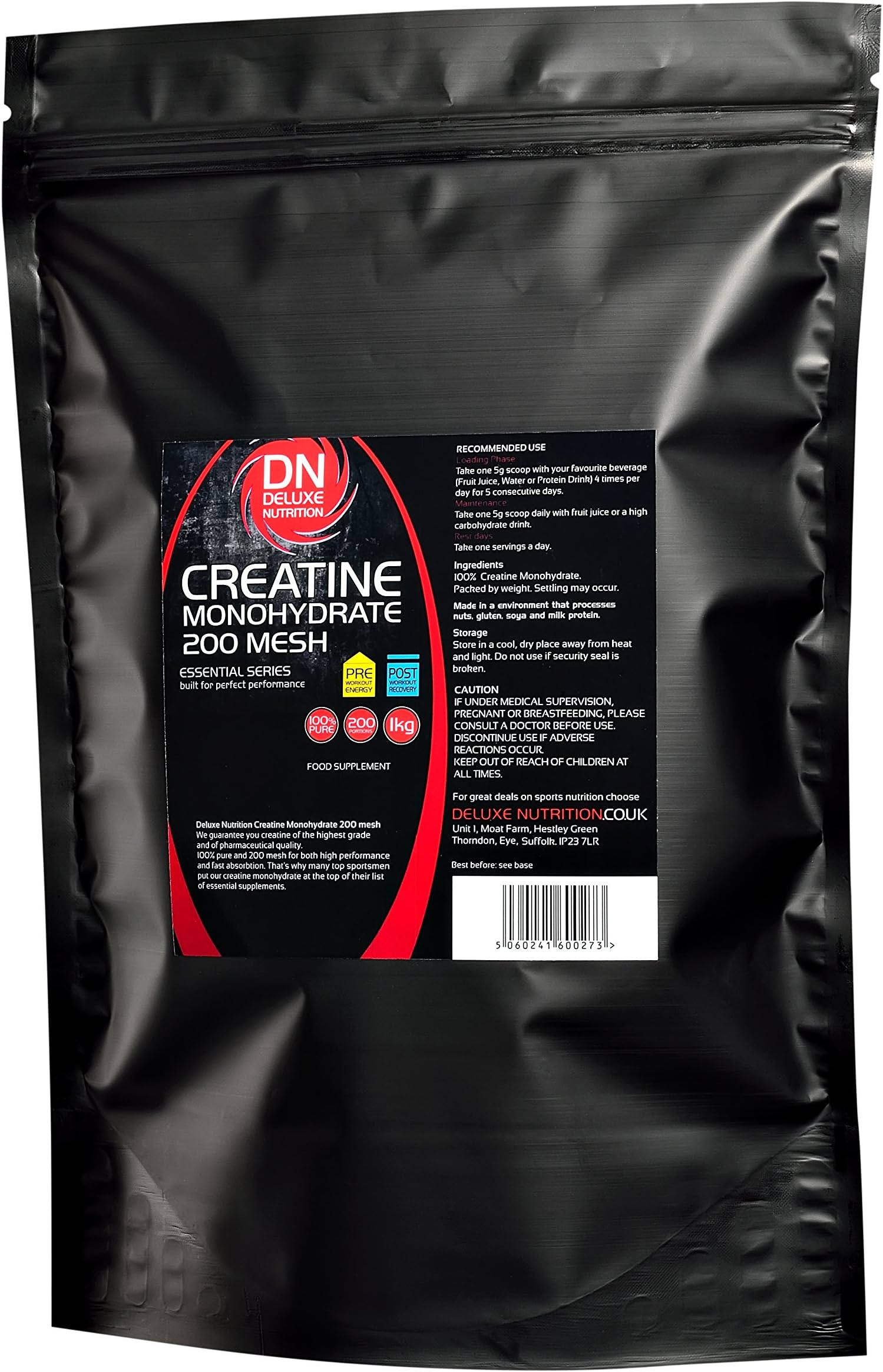 Deluxe Nutrition Micronised Micro-Pure Creatine Monohydrate Resealable Pouch 1 Kilogram