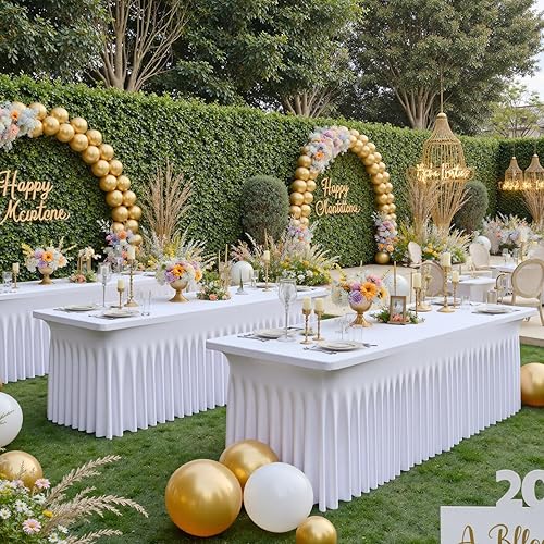 Miniatura 4 de Paquete de 6 manteles de elastano blancos para mesas rectangulares de 6 pies, manteles elásticos sin arrugas de 6 pies, falda de escritorio