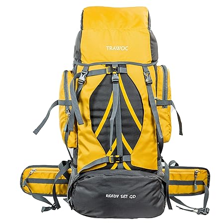 TRAWOC 60 Ltr Travel Backpack Hiking Trekking Rucksack Bag, 1 Year Warranty, Yellow